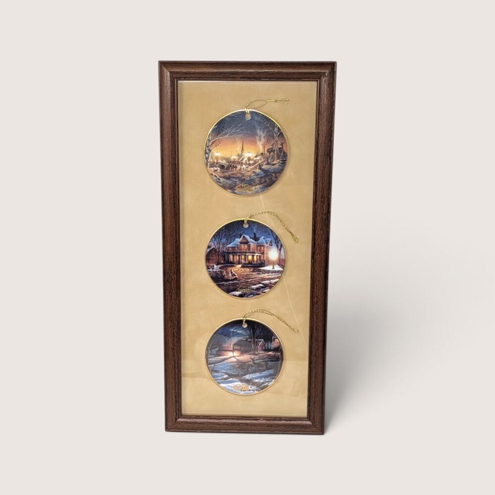 Vintage 1990s Terry Redlin Framed Holiday Ornaments Set